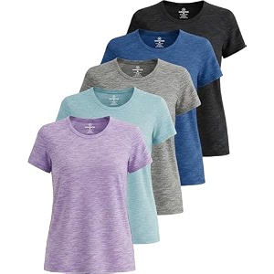 real essentials 5 pack women39s dry fit tech stretch short-sleeve crew neck athletic t-shirt available in plus size set medium