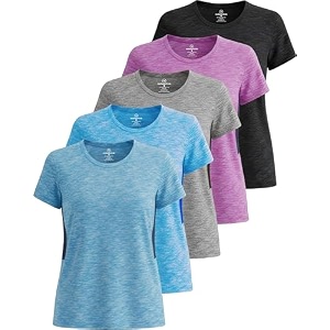 real essentials 5 pack women39s dry fit tech stretch short-sleeve crew neck athletic t-shirt available in plus size set medium