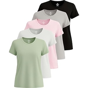 real essentials 5 pack women39s dry fit tech stretch short-sleeve crew neck athletic t-shirt available in plus size set medium