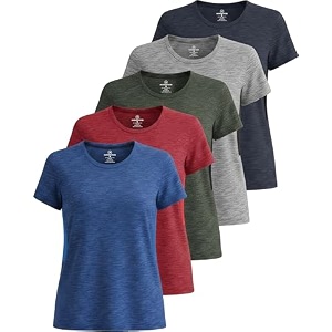 real essentials 5 pack women39s dry fit tech stretch short-sleeve crew neck athletic t-shirt available in plus size set medium