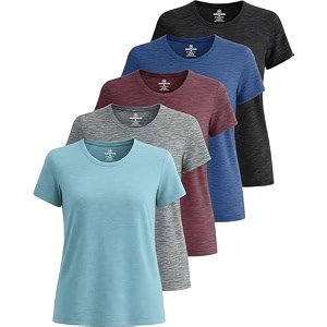 real essentials 5 pack women39s dry fit tech stretch short-sleeve crew neck athletic t-shirt available in plus size set medium