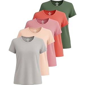 real essentials 5 pack women39s dry fit tech stretch short-sleeve crew neck athletic t-shirt available in plus size set medium