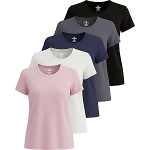 real essentials 5 pack women39s dry fit tech stretch short-sleeve crew neck athletic t-shirt available in plus size set medium