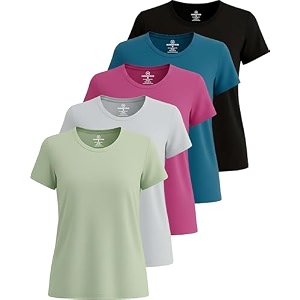 real essentials 5 pack women39s dry fit tech stretch short-sleeve crew neck athletic t-shirt available in plus size set medium