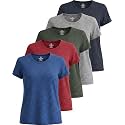 Real Essentials 5 Pack: Women's Dry Fit Tech Stretch Short-Sleeve Crew Neck Athletic T-Shirt Available in Plus Size Set Medium