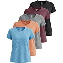 Real Essentials 5 Pack: Women's Dry Fit Tech Stretch Short-Sleeve Crew Neck Athletic T-Shirt Available in Plus Size Set Medium