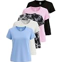 Real Essentials 5 Pack: Women's Dry Fit Tech Stretch Short-Sleeve Crew Neck Athletic T-Shirt Available in Plus Size Set Medium