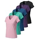 Real Essentials 5 Pack: Women's Dry-Fit Short Sleeve V Neck T Shirt Workout Fitness Yoga Top Tee (Available in Plus Size)