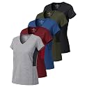 Real Essentials 5 Pack: Women's Dry-Fit Short Sleeve V Neck T Shirt Workout Fitness Yoga Top Tee (Available in Plus Size)