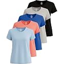 Real Essentials 5 Pack: Women's Dry Fit Tech Stretch Short-Sleeve Crew Neck Athletic T-Shirt Available in Plus Size Set Medium