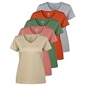 Real Essentials 5 Pack: Women's Dry-Fit Short Sleeve V Neck T Shirt Workout Fitness Yoga Top Tee (Available in Plus Size)