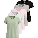 Real Essentials 5 Pack: Women's Dry Fit Tech Stretch Short-Sleeve Crew Neck Athletic T-Shirt Available in Plus Size Set Medium