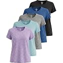 Real Essentials 5 Pack: Women's Dry Fit Tech Stretch Short-Sleeve Crew Neck Athletic T-Shirt Available in Plus Size Set Medium