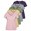 Real Essentials 5 Pack: Women's Dry-Fit Short Sleeve V Neck T Shirt Workout Fitness Yoga Top Tee (Available in Plus Size)