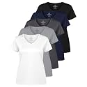 Real Essentials 5 Pack: Women's Dry-Fit Short Sleeve V Neck T Shirt Workout Fitness Yoga Top Tee (Available in Plus Size)