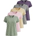 Real Essentials 5 Pack: Women's Dry Fit Tech Stretch Short-Sleeve Crew Neck Athletic T-Shirt Available in Plus Size Set Medium