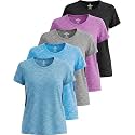 Real Essentials 5 Pack: Women's Dry Fit Tech Stretch Short-Sleeve Crew Neck Athletic T-Shirt Available in Plus Size Set Medium