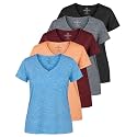 Real Essentials 5 Pack: Women's Dry-Fit Short Sleeve V Neck T Shirt Workout Fitness Yoga Top Tee (Available in Plus Size)