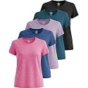 Real Essentials 5 Pack: Women's Dry Fit Tech Stretch Short-Sleeve Crew Neck Athletic T-Shirt Available in Plus Size Set Medium