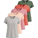 Real Essentials 5 Pack: Women's Dry Fit Tech Stretch Short-Sleeve Crew Neck Athletic T-Shirt Available in Plus Size Set Medium