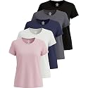Real Essentials 5 Pack: Women's Dry Fit Tech Stretch Short-Sleeve Crew Neck Athletic T-Shirt Available in Plus Size Set Medium