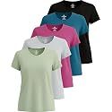 Real Essentials 5 Pack: Women's Dry Fit Tech Stretch Short-Sleeve Crew Neck Athletic T-Shirt Available in Plus Size Set Medium