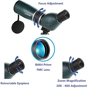 real instruments 20-60x60 magnification zoom hdmonocular for adults and childrenhigh power telescope gadget with built-in compass mc-20-60x60