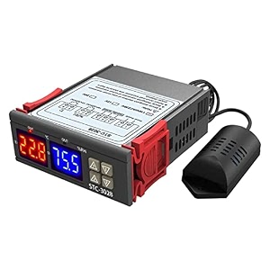 real instruments digital led display temperature amp humidity controller with thermostat control switch ntc sensor probe thermostat adjustable dual display thermometer for egg incubator stc-3028