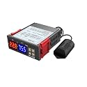 Real Instruments Digital LED Display Temperature &amp; Humidity Controller With Thermostat Control Switch NTC Sensor Probe Thermostat Adjustable Dual Display Thermometer For Egg Incubator (STC-3028)