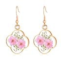 Real Pressed Flower Earrings for Women, Handmade Boho Chic Dangle Design, Unique Floral Jewelry, Cute and Thoughtful Gift for Christmas, Valentine’s &amp; Mother’s Day