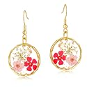 Real Pressed Flower Earrings for Women, Handmade Boho Chic Dangle Design, Unique Floral Jewelry, Cute and Thoughtful Gift for Christmas, Valentine’s &amp; Mother’s Day