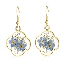 Real Pressed Flower Earrings for Women, Handmade Boho Chic Dangle Design, Unique Floral Jewelry, Cute and Thoughtful Gift for Christmas, Valentine’s &amp; Mother’s Day