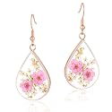 Real Pressed Flower Earrings for Women, Handmade Boho Chic Dangle Design, Unique Floral Jewelry, Cute and Thoughtful Gift for Christmas, Valentine’s &amp; Mother’s Day