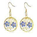 Real Pressed Flower Earrings for Women, Handmade Boho Chic Dangle Design, Unique Floral Jewelry, Cute and Thoughtful Gift for Christmas, Valentine’s &amp; Mother’s Day