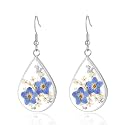 Real Pressed Flower Earrings for Women, Handmade Boho Chic Dangle Design, Unique Floral Jewelry, Cute and Thoughtful Gift for Christmas, Valentine’s &amp; Mother’s Day