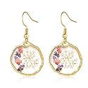Real Pressed Flower Earrings for Women, Handmade Boho Chic Dangle Design, Unique Floral Jewelry, Cute and Thoughtful Gift for Christmas, Valentine’s &amp; Mother’s Day