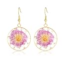 Real Pressed Flower Earrings for Women, Handmade Boho Chic Dangle Design, Unique Floral Jewelry, Cute and Thoughtful Gift for Christmas, Valentine’s &amp; Mother’s Day