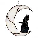 Real Stained Glass Black Cat Suncatcher
