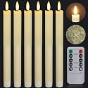 Real Wax Flameless Ivory Taper Candles Flickering with Remote Timer, 9.6" Battery Operated Led Candles Candlesticks Black Wick with 3D Flickering Flame Pack of 6 for Christmas Home Wedding Decor