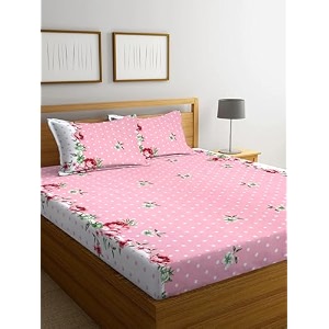realdream queen size bedsheet for double bed glace cotton flat double bedsheet with 2 pillow cover 90 x 90 inches pink-flower