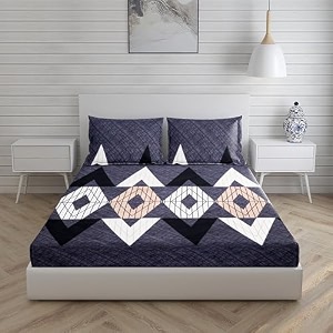 realdream queen size bedsheet for double bed glace cotton flat double bedsheet with 2 pillow cover 90 x 90 inches black-diamond