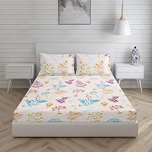 realdream queen size bedsheet for double bed glace cotton flat double bedsheet with 2 pillow cover 90 x 90 inches pink-patta