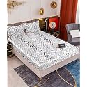 REALDREAM® Queen Size Bedsheet for Double Bed, Glace Cotton Flat Double Bedsheet with 2 Pillow Cover 90 x 90 Inches (White-Circls)
