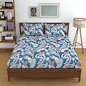 REALDREAM® Queen Size Bedsheet for Double Bed, Glace Cotton Flat Double Bedsheet with 2 Pillow Cover 90 x 90 Inches (Blue-Multi)
