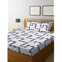 REALDREAM® Queen Size Bedsheet for Double Bed, Glace Cotton Flat Double Bedsheet with 2 Pillow Cover 90 x 90 Inches (White-Box)
