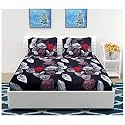 REALDREAM® Queen Size Bedsheet for Double Bed, Glace Cotton Flat Double Bedsheet with 2 Pillow Cover 90 x 90 Inches (Leaves-Black)