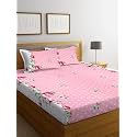 REALDREAM® Queen Size Bedsheet for Double Bed, Glace Cotton Flat Double Bedsheet with 2 Pillow Cover 90 x 90 Inches (Pink-Flower)