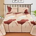 REALDREAM® Queen Size Bedsheet for Double Bed, Glace Cotton Flat Double Bedsheet with 2 Pillow Cover 90 x 90 Inches (Floral-Beige)