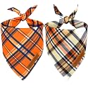 Realeaf Fall Dog Bandanas 2 Pack, Reversible Orange Plaid Holiday Pet Scarf for Boy and Girl, Premium Durable Fabric, Halloween Thanksgiving Bandana for Medium and Large Dogs (Large)