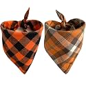 Realeaf Fall Dog Bandanas 2 Pack, Orange Plaid Pet Scarf for Boy and Girl, Premium Durable Fabric, Holiday Halloween Thanksgiving Bandana for Medium and Large Dogs (Large)
